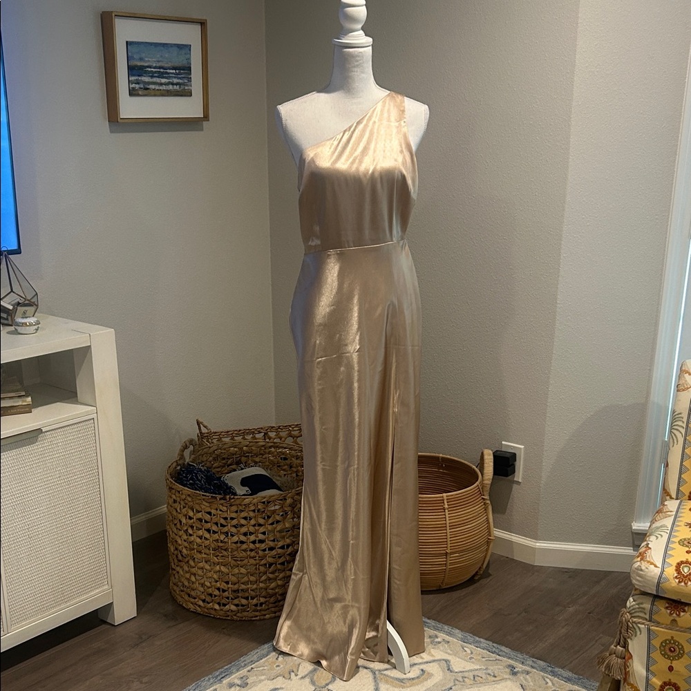 One-Shoulder Champagne Satin Maxi Dress